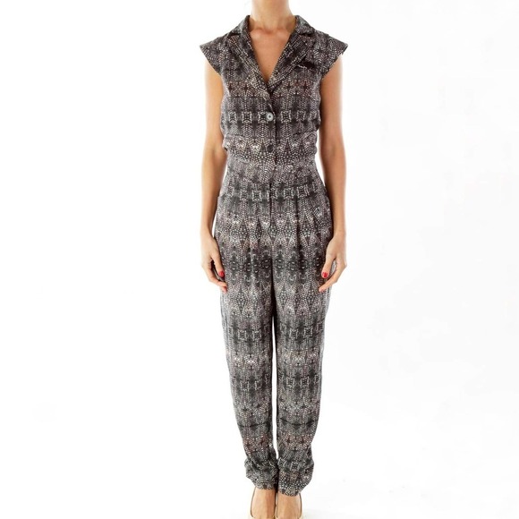 Charlie Jade Jumpsuit Grey Ivory Black Snake‎ Print M - Picture 1 of 10